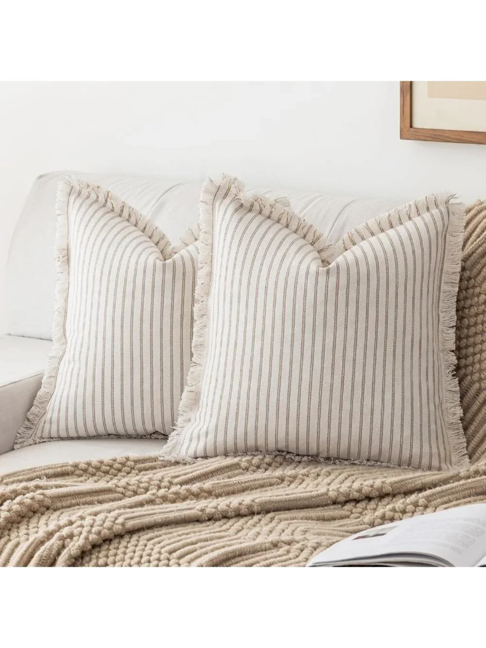 Set of 2 22x22 Striped Fringe Throw Pillow Covers - Boho Tassel Cushion Covers